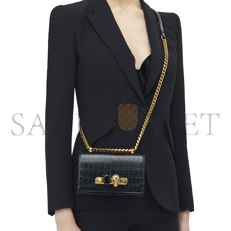 ALEXANDER MCQUEEN WOMEN'S MINI JEWELLED SATCHEL IN BLACK 6531341HB0T1001 (17.5*9.5*4cm)